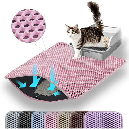 Cat Litter Mat, 47X27 Inches Large Double Layer Honeycomb Cat Litter Trapping Mat, Non Slip Waterproof Urine Proof Cat Litter Box Mat for Floor, Kitty Litter Rug, Cat Supplies, Pink