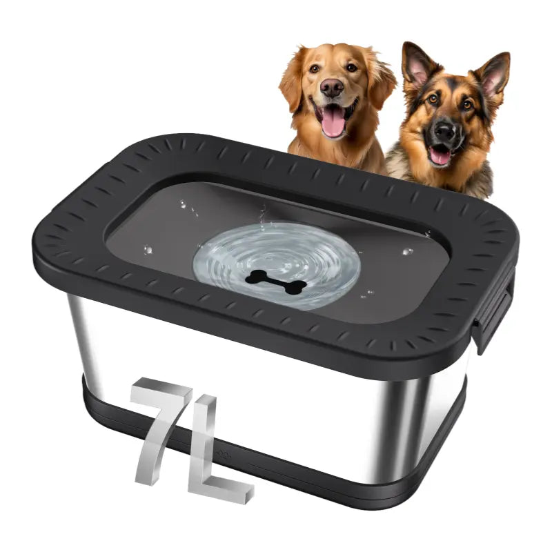 7L & 10L Stainless Steel Dog Drinking Water Bowl, No Spill Anti-Splash with XXL Silicone Mat, Spill-Proof Slow Feeder for Messy Drinkers, Heavy Duty Pet Bowls for Indoor Outdoor Use, 1.8 & 2.6 Gallon Capacity, Double Anti-Skid Design