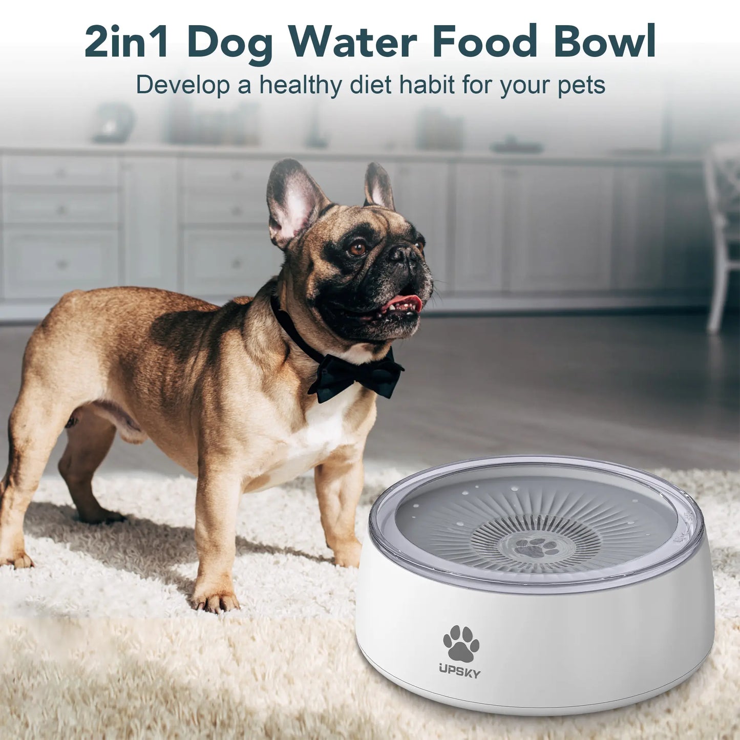 3L Dog Water Bowl 101Oz Large No Spill Dog Bowl with Slow Feeder Mat, Splash Proof Pet Water Dispenser with Filters, Slow Drinking Bowl Vehicle Carried Travel Water Bowl for Dogs, Cats Dog Water
