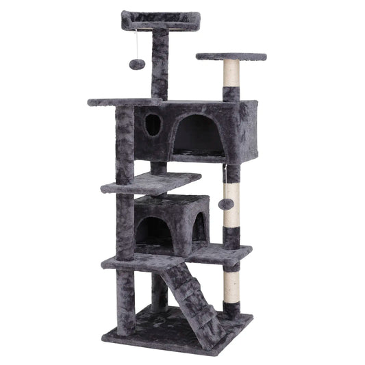 Segawe 55"H Multi-Level Cat Tree Condo - Plush Perches, Sisal Climbing Post, 2 Hideaways, Vertical Scratcher Board, Cool Room Decor, Room Accessories, Home & Apartment Furniture,Summervibes