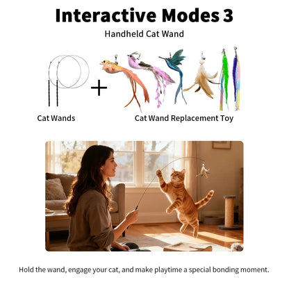 10PCS Auto Interactive Bird Cat Toy Set, Hands-Free Suction Cup Wand with Natural Feathers & Bells, Realistic Hunting & Chase Self-Playing Toys for Indoor Cats, with Multiple Replacements