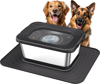 7L & 10L Stainless Steel Dog Drinking Water Bowl, No Spill Anti-Splash with XXL Silicone Mat, Spill-Proof Slow Feeder for Messy Drinkers, Heavy Duty Pet Bowls for Indoor Outdoor Use, 1.8 & 2.6 Gallon Capacity, Double Anti-Skid Design