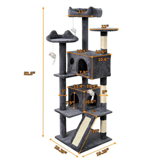 Luxury Large Cat Tree Tower Designed for Indoor Cats Featuring Toys and a Hammock Comfortable Cave Stable Anti-Tip Design Durable Cozy Resting Area Easy to Assemble Perfect Cat Playground