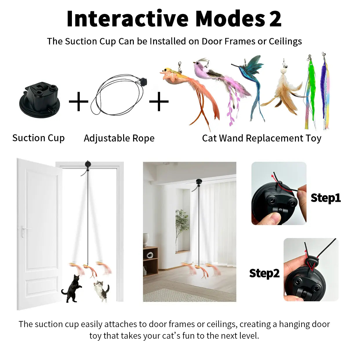 10PCS Auto Interactive Bird Cat Toy Set, Hands-Free Suction Cup Wand with Natural Feathers & Bells, Realistic Hunting & Chase Self-Playing Toys for Indoor Cats, with Multiple Replacements