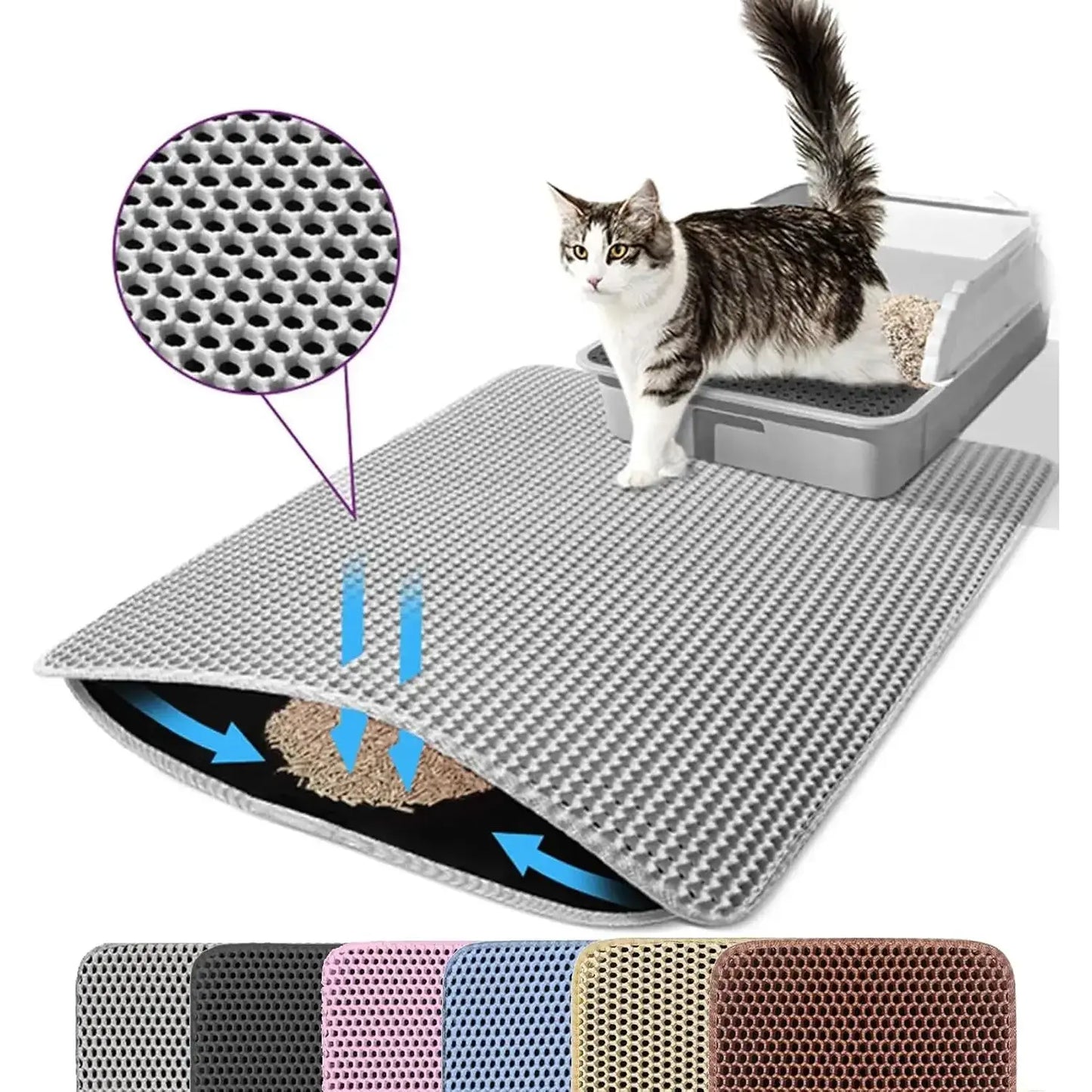 Cat Litter Mat, 47X27 Inches Large Double Layer Honeycomb Cat Litter Trapping Mat, Non Slip Waterproof Urine Proof Cat Litter Box Mat for Floor, Kitty Litter Rug, Cat Supplies, Pink