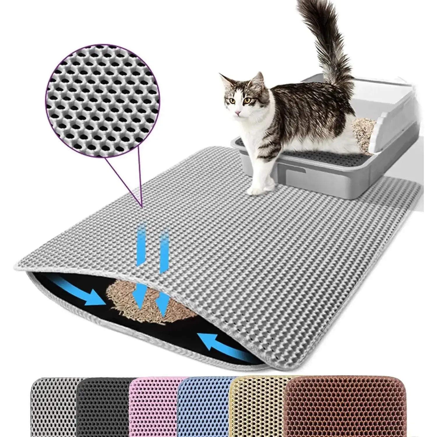 Cat Litter Mat, 47X27 Inches Large Double Layer Honeycomb Cat Litter Trapping Mat, Non Slip Waterproof Urine Proof Cat Litter Box Mat for Floor, Kitty Litter Rug, Cat Supplies, Pink