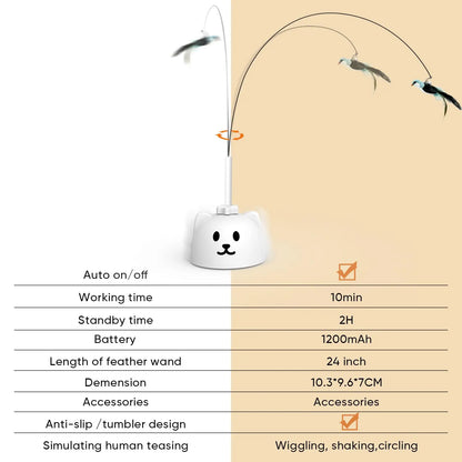 CATPICK Interactive Flying Bird Cat Toy, Automatic Teaser with Suction Cup, Dual Modes – 360° Rotation & Random Jumping, Auto Start/Stop, Safe Silicone Rod, USB Rechargeable for Kittens & Adult Cats