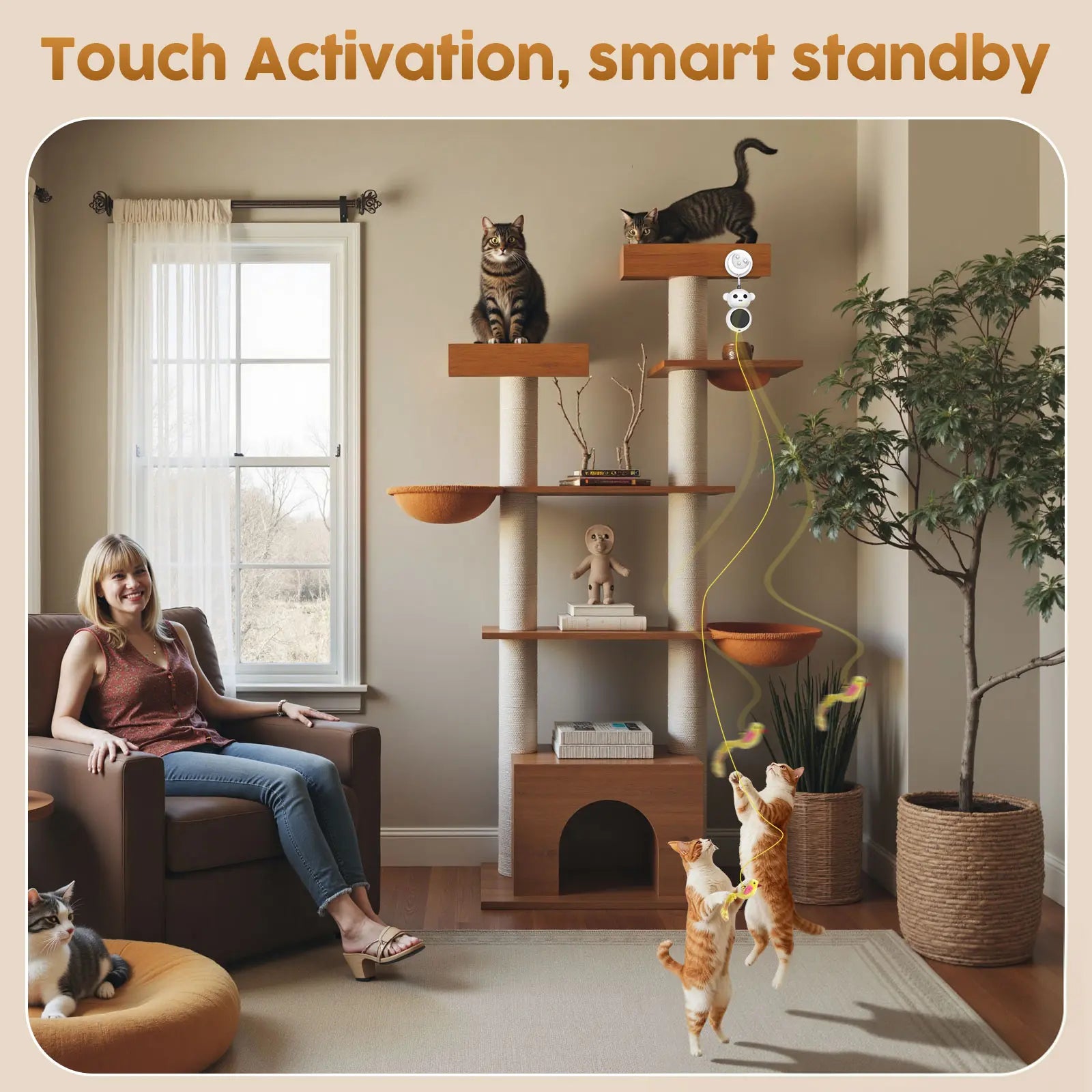 Catpick 360 ° Cat Laser Interactive Toy Automatic Rotation Indoor Electric Bird Feather Magic Stick Toy with Automatic Continuous Entertainment