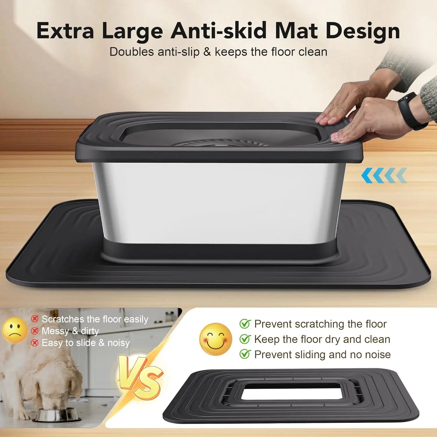 7L & 10L Stainless Steel Dog Drinking Water Bowl, No Spill Anti-Splash with XXL Silicone Mat, Spill-Proof Slow Feeder for Messy Drinkers, Heavy Duty Pet Bowls for Indoor Outdoor Use, 1.8 & 2.6 Gallon Capacity, Double Anti-Skid Design
