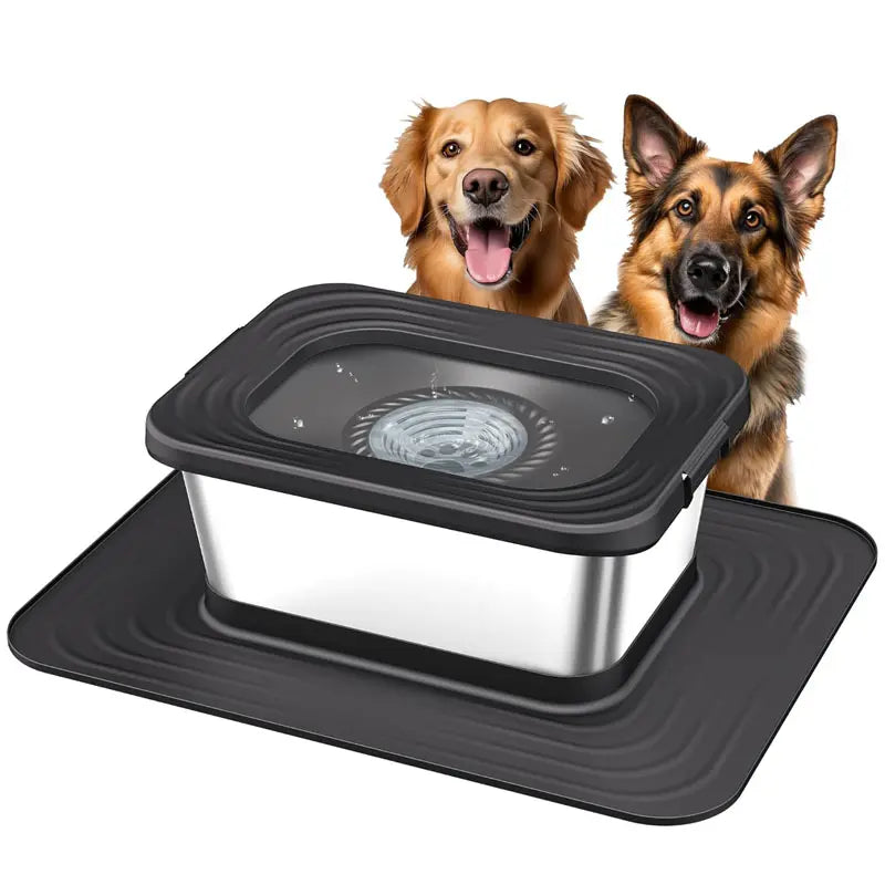 7L & 10L Stainless Steel Dog Drinking Water Bowl, No Spill Anti-Splash with XXL Silicone Mat, Spill-Proof Slow Feeder for Messy Drinkers, Heavy Duty Pet Bowls for Indoor Outdoor Use, 1.8 & 2.6 Gallon Capacity, Double Anti-Skid Design