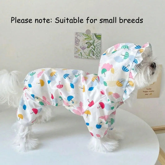 Umbrella Print Hooded Pet Raincoat, Cute Outdoor Pet Raincoat, Pet Clothes for Small Dogs, Dog & Cat Clothing Supplies