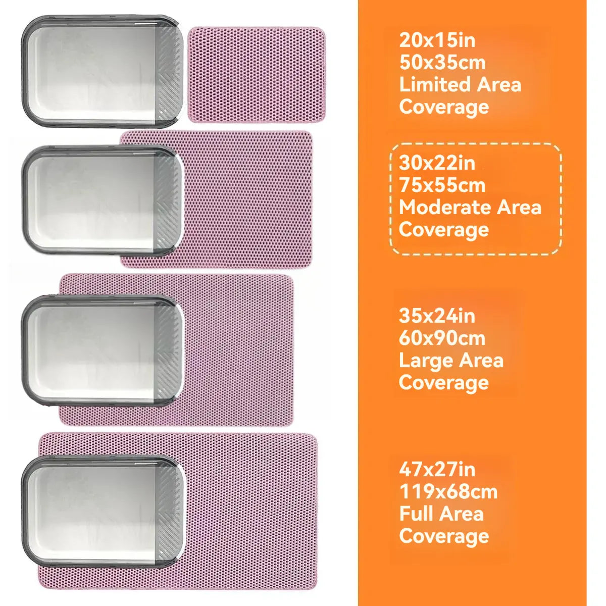 Cat Litter Mat, 47X27 Inches Large Double Layer Honeycomb Cat Litter Trapping Mat, Non Slip Waterproof Urine Proof Cat Litter Box Mat for Floor, Kitty Litter Rug, Cat Supplies, Pink