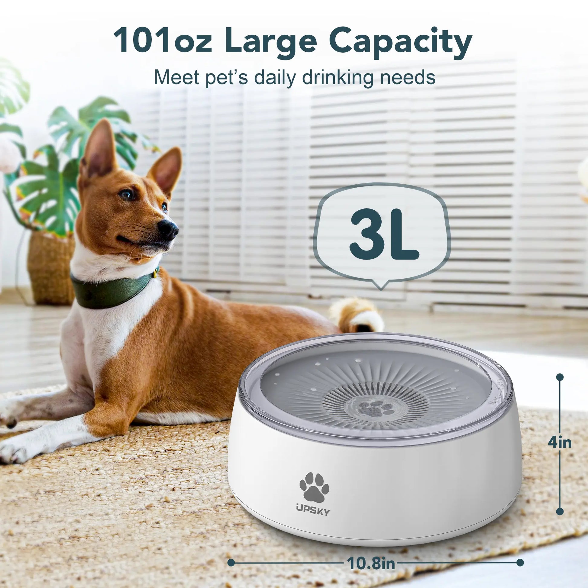 3L Dog Water Bowl 101Oz Large No Spill Dog Bowl with Slow Feeder Mat, Splash Proof Pet Water Dispenser with Filters, Slow Drinking Bowl Vehicle Carried Travel Water Bowl for Dogs, Cats Dog Water