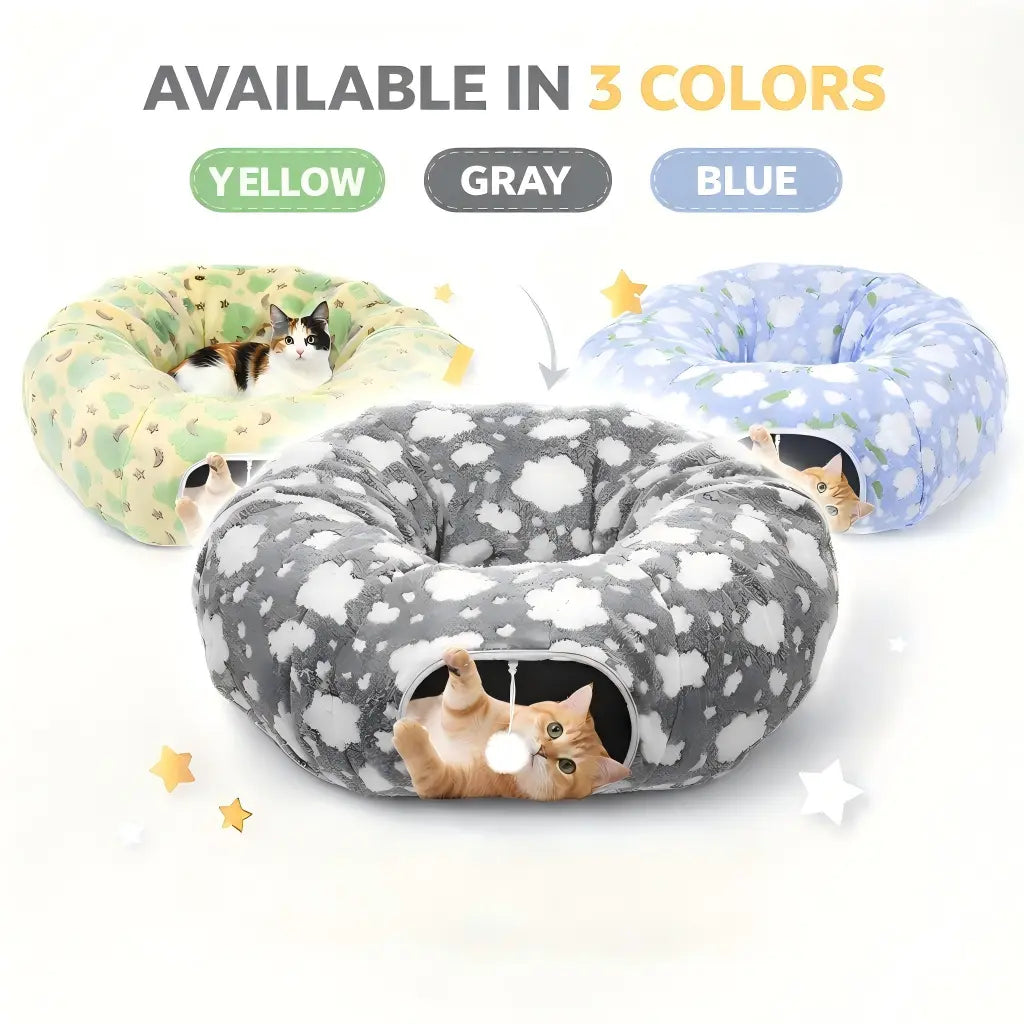 Cat Tunnels for Indoor Cats, 35'' Plush Cat Tunnel Bed Christmas Tree Skirt with Playful Ball and Circle Cushion, Foldable Peekaboo Cave, Interactive Toy,