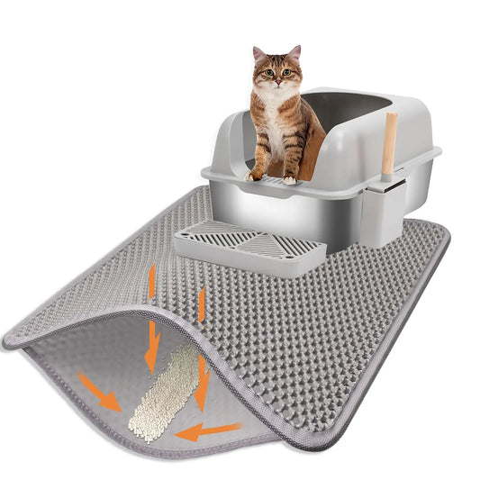 Cat Litter Mat, 24X18 Inches Large Double Layer Honeycomb Cat Litter Trapping Mat, Non Slip Waterproof Urine Proof Cat Litter Box Mat for Floor, Kitty Litter Rug, Cat Supplies