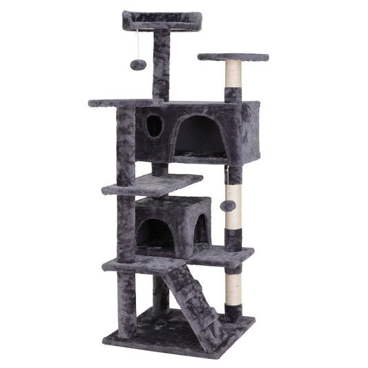 Segawe 55" Multi-Tier Cat Tree Condo - Plush Sisal Scratching Posts for Claw Sharpening, Secure Perches, 2 Cozy Hideaways for Medium Cats, Cool Room Decor, Apartment Stuff,Summervibes