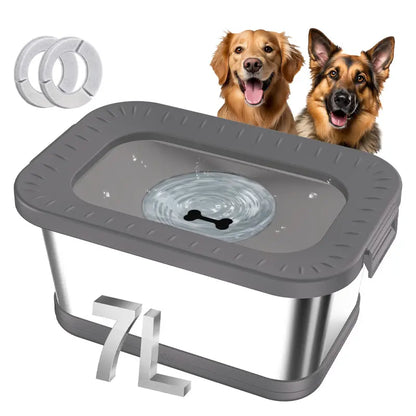 7L & 10L Stainless Steel Dog Drinking Water Bowl, No Spill Anti-Splash with XXL Silicone Mat, Spill-Proof Slow Feeder for Messy Drinkers, Heavy Duty Pet Bowls for Indoor Outdoor Use, 1.8 & 2.6 Gallon Capacity, Double Anti-Skid Design