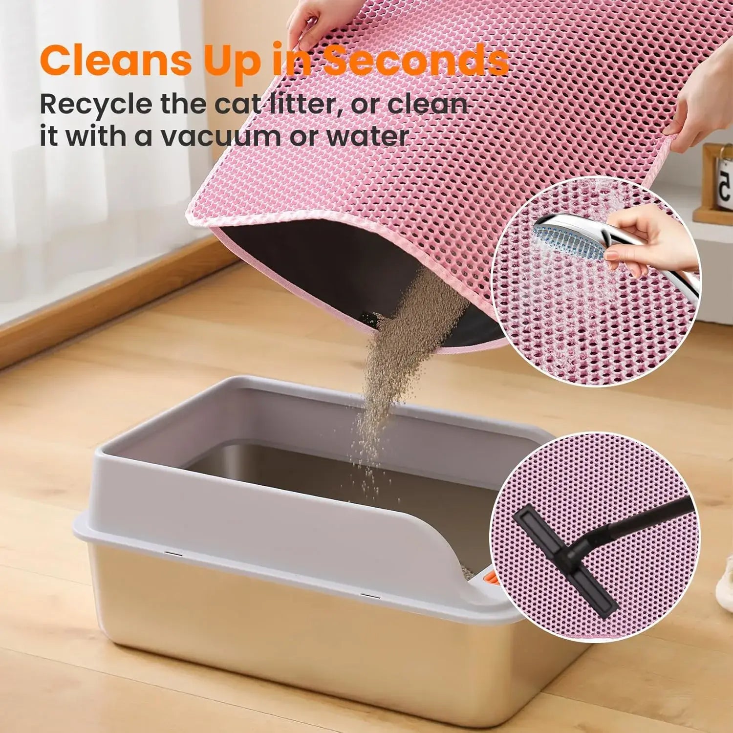 Cat Litter Mat, 47X27 Inches Large Double Layer Honeycomb Cat Litter Trapping Mat, Non Slip Waterproof Urine Proof Cat Litter Box Mat for Floor, Kitty Litter Rug, Cat Supplies, Pink