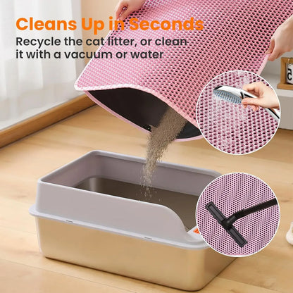 Cat Litter Mat, 47X27 Inches Large Double Layer Honeycomb Cat Litter Trapping Mat, Non Slip Waterproof Urine Proof Cat Litter Box Mat for Floor, Kitty Litter Rug, Cat Supplies, Pink