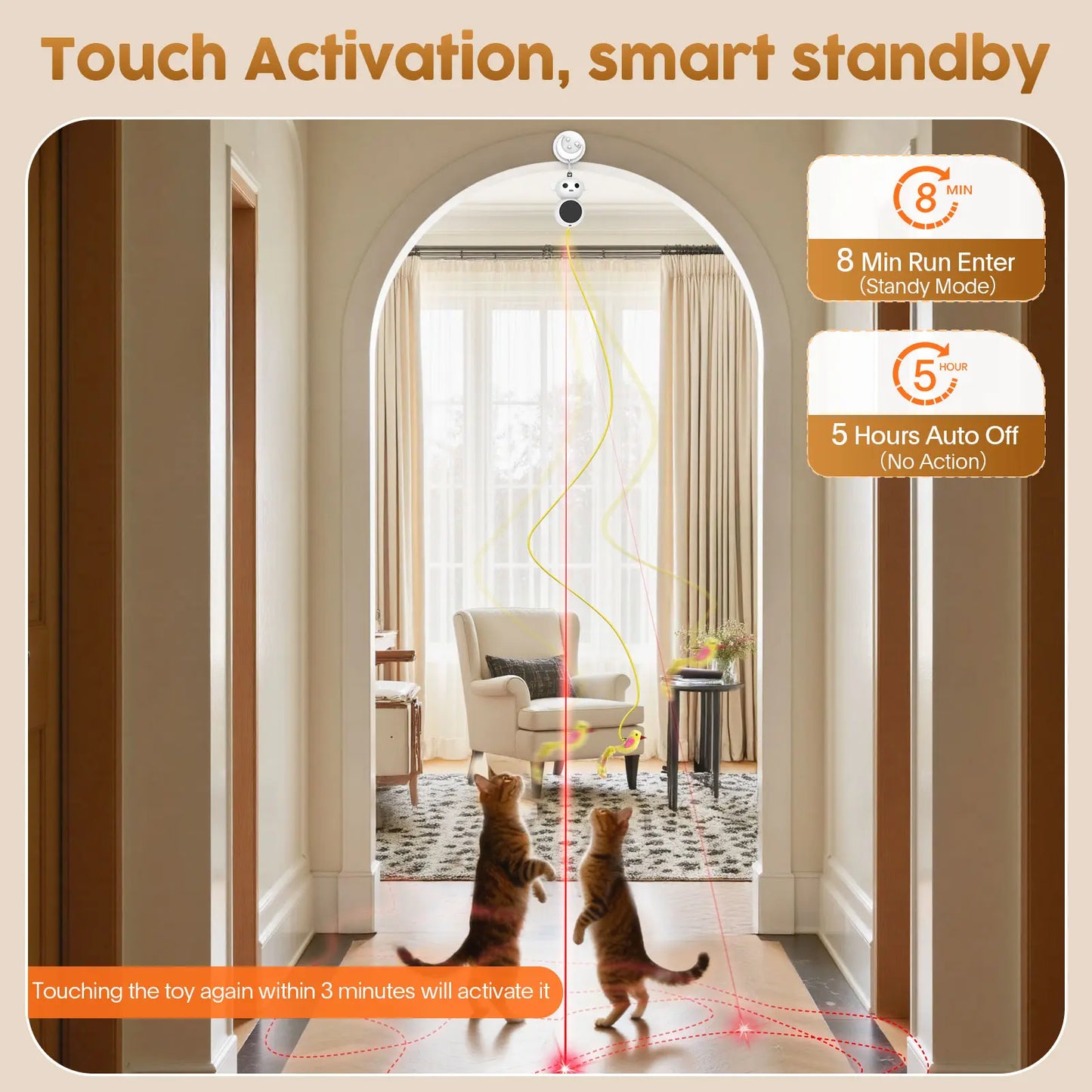 Catpick 360 ° Cat Laser Interactive Toy Automatic Rotation Indoor Electric Bird Feather Magic Stick Toy with Automatic Continuous Entertainment