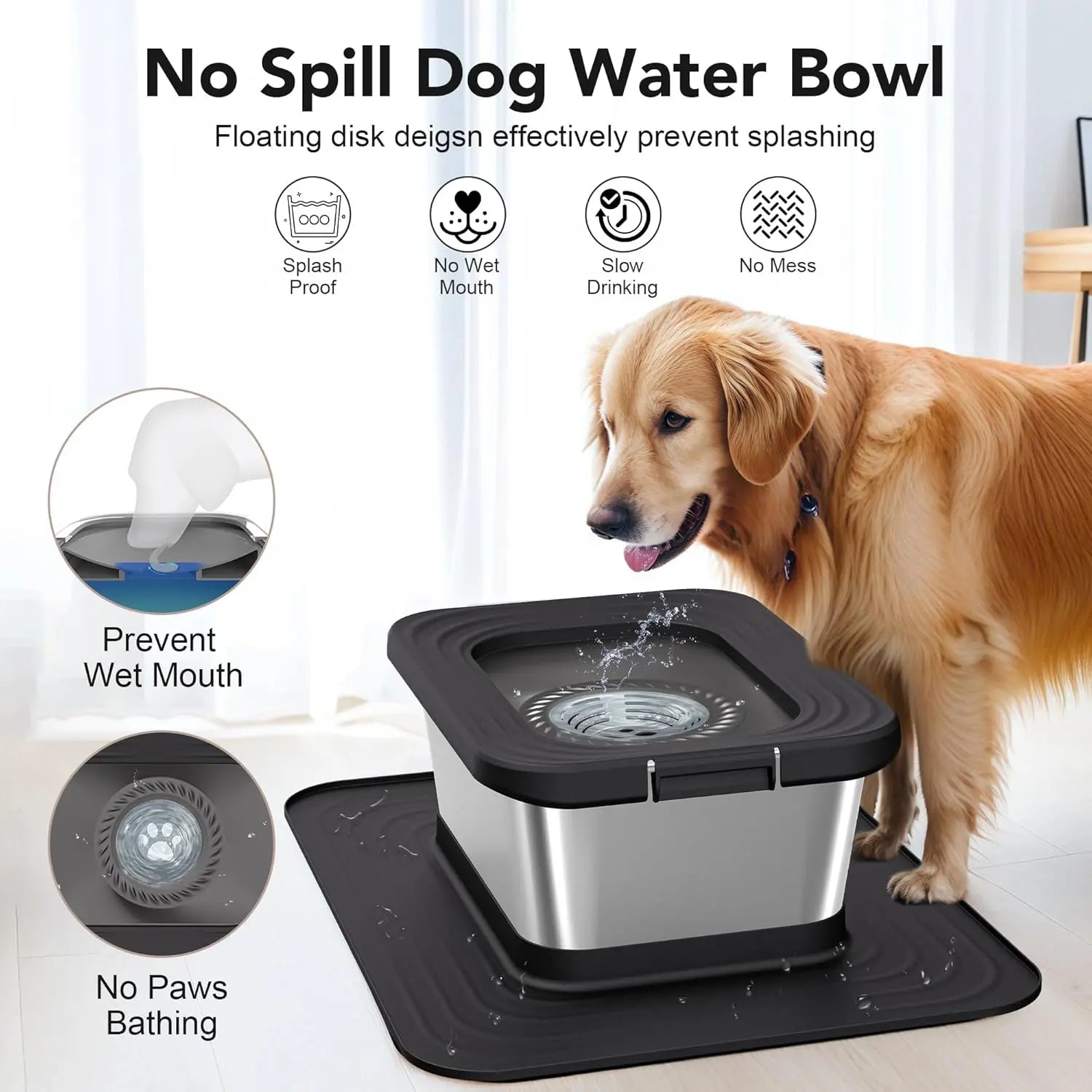 7L & 10L Stainless Steel Dog Drinking Water Bowl, No Spill Anti-Splash with XXL Silicone Mat, Spill-Proof Slow Feeder for Messy Drinkers, Heavy Duty Pet Bowls for Indoor Outdoor Use, 1.8 & 2.6 Gallon Capacity, Double Anti-Skid Design