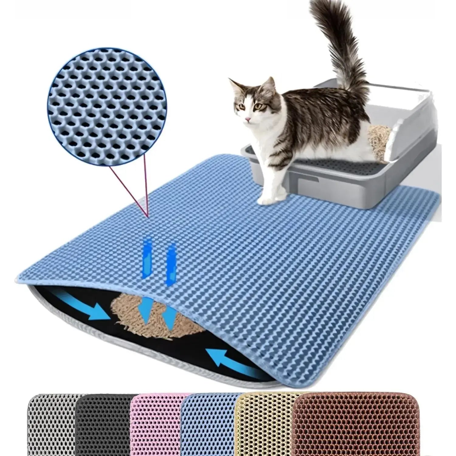 Cat Litter Mat, 47X27 Inches Large Double Layer Honeycomb Cat Litter Trapping Mat, Non Slip Waterproof Urine Proof Cat Litter Box Mat for Floor, Kitty Litter Rug, Cat Supplies, Pink
