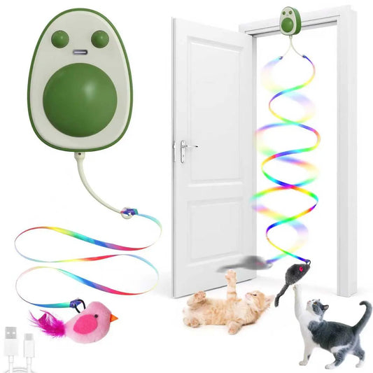 Interactive Cat Toys for Indoor Cats,Electric Hanging Door Clip Kitty Toy(Non Trace Self-Adhesive),Automatic Cat Wand Toy Chase Feather Toys for Bored Indoor Adult & Kitten Cats(Green)