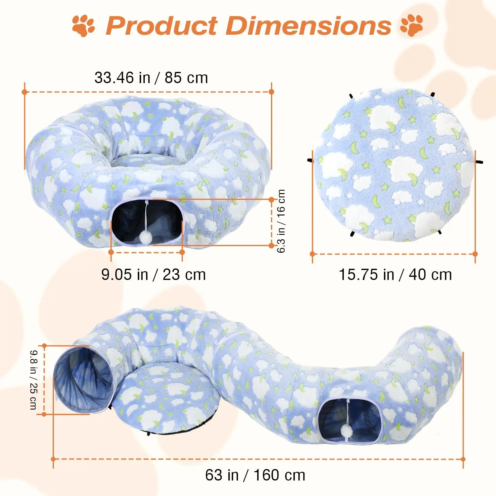 Cat Tunnels for Indoor Cats, 35'' Plush Cat Tunnel Bed Christmas Tree Skirt with Playful Ball and Circle Cushion, Foldable Peekaboo Cave, Interactive Toy,