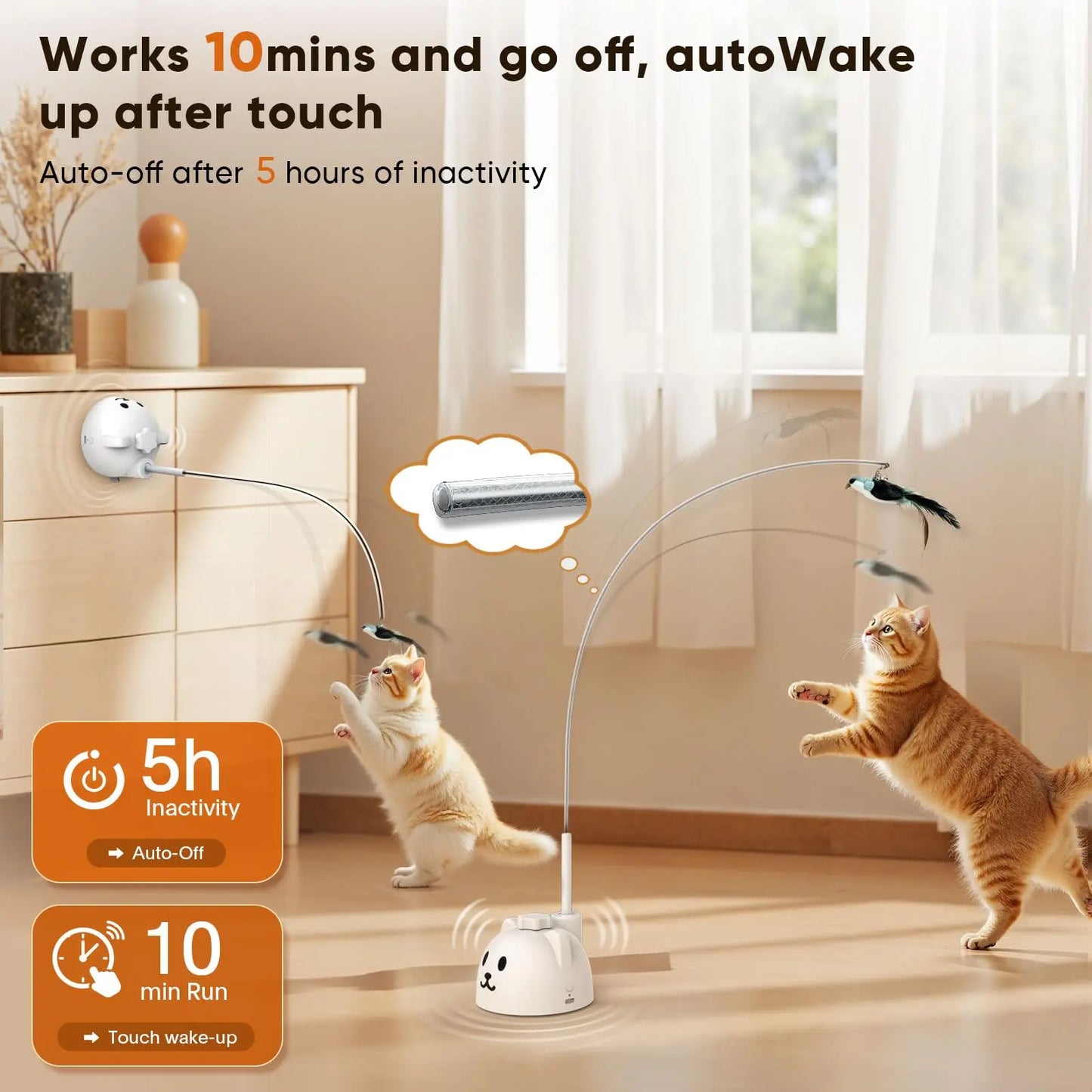 CATPICK Interactive Flying Bird Cat Toy, Automatic Teaser with Suction Cup, Dual Modes – 360° Rotation & Random Jumping, Auto Start/Stop, Safe Silicone Rod, USB Rechargeable for Kittens & Adult Cats
