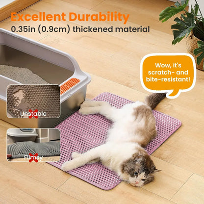 Cat Litter Mat, 47X27 Inches Large Double Layer Honeycomb Cat Litter Trapping Mat, Non Slip Waterproof Urine Proof Cat Litter Box Mat for Floor, Kitty Litter Rug, Cat Supplies, Pink
