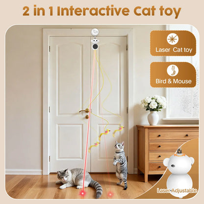 Catpick 360 ° Cat Laser Interactive Toy Automatic Rotation Indoor Electric Bird Feather Magic Stick Toy with Automatic Continuous Entertainment