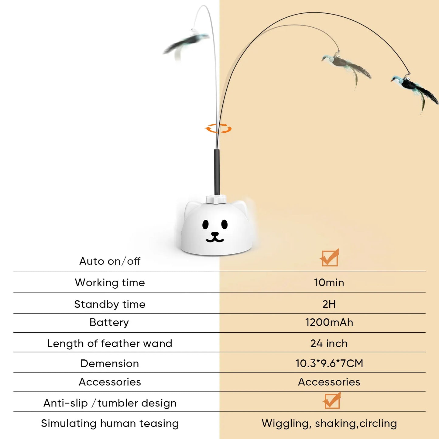 CATPICK Interactive Cat Toys for Indoor Cats Automatic Electric Flying Bird Feather Wand Toy with Automatic Function and Electric Flying Bird for Continuous Entertainment
