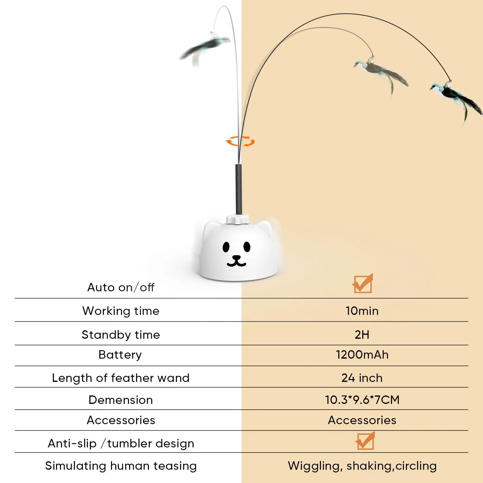CATPICK Interactive Cat Toys for Indoor Cats Automatic Electric Flying Bird Feather Wand Toy with Automatic Function and Electric Flying Bird for Continuous Entertainment
