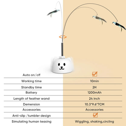 CATPICK Interactive Cat Toys for Indoor Cats Automatic Electric Flying Bird Feather Wand Toy with Automatic Function and Electric Flying Bird for Continuous Entertainment