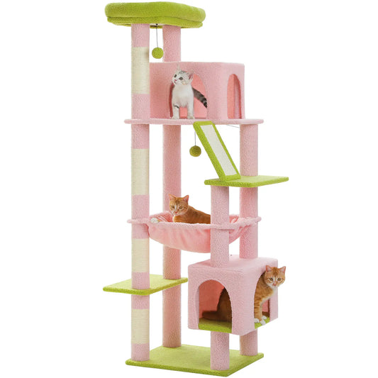 PAWZ Road 71-Inch Cat Tree for Large Cats with Metal Plush Big Hammock Cat Tower Scratching Posts and Large Top Perch