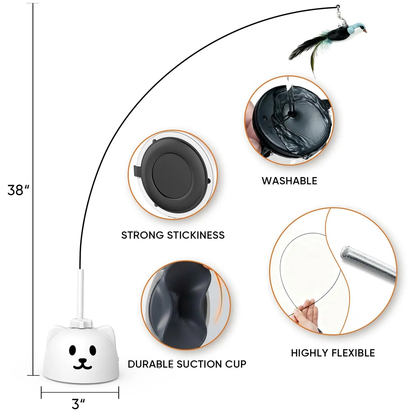 CATPICK Interactive Flying Bird Cat Toy, Automatic Teaser with Suction Cup, Dual Modes – 360° Rotation & Random Jumping, Auto Start/Stop, Safe Silicone Rod, USB Rechargeable for Kittens & Adult Cats