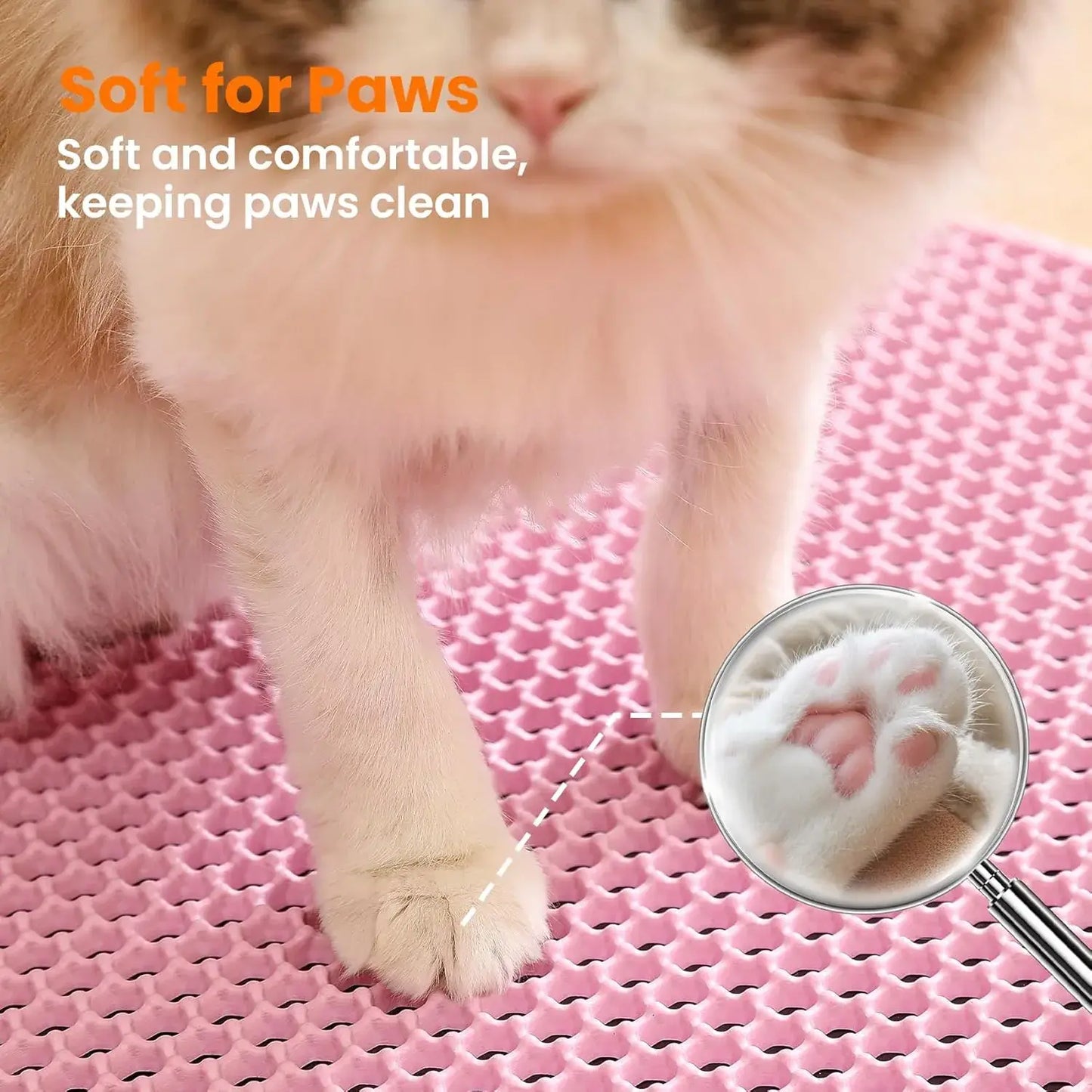 Cat Litter Mat, 47X27 Inches Large Double Layer Honeycomb Cat Litter Trapping Mat, Non Slip Waterproof Urine Proof Cat Litter Box Mat for Floor, Kitty Litter Rug, Cat Supplies, Pink